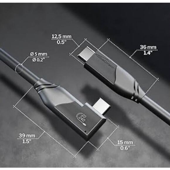 Angled USB-C Cable All-Purpose, USB 3.2 Gen 2x2 - 1.5ft (transfers Data 240W - Picture 5 of 5
